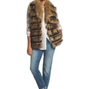 NWT Chico’s Novelty Stripe Faux Fur Vest Neutral